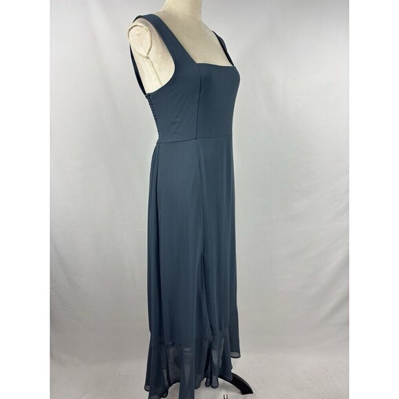 Show Me Your Mumu Clair Mid Dress Blue Grey Medium Smocked Back Dquare Neck Slit - Picture 12 of 16